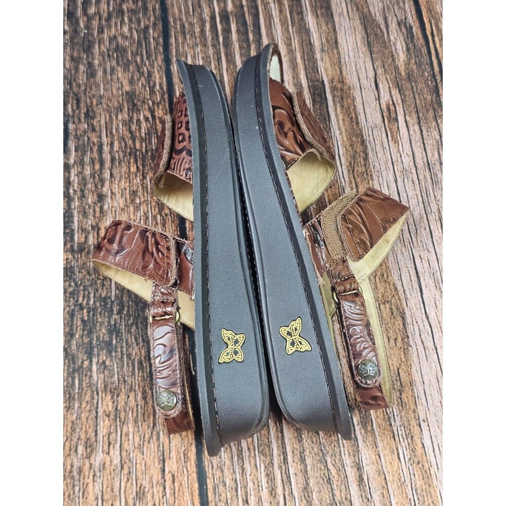 Alegria Verona Sandal Brown Floral Leather Slingback Shoe Women EU 40 US 9.5/10